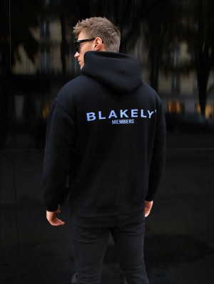 Blakely Members Relaxed Hoodie Mustat Sininen | 5748139-DY