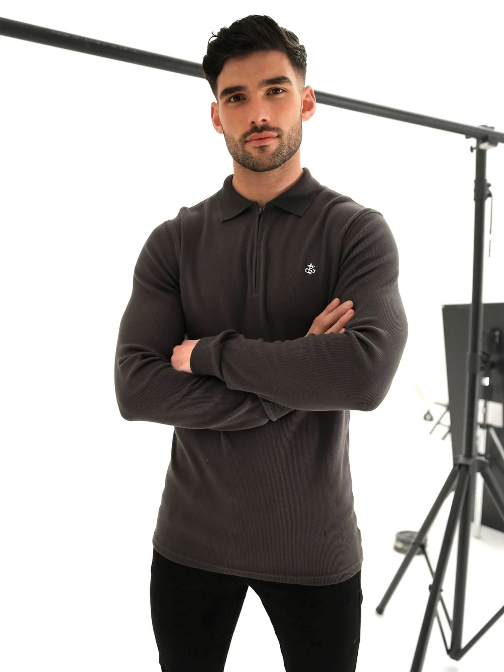 Blakely Aspen Long Sleeve Polo Charcoal | 3541697-QX