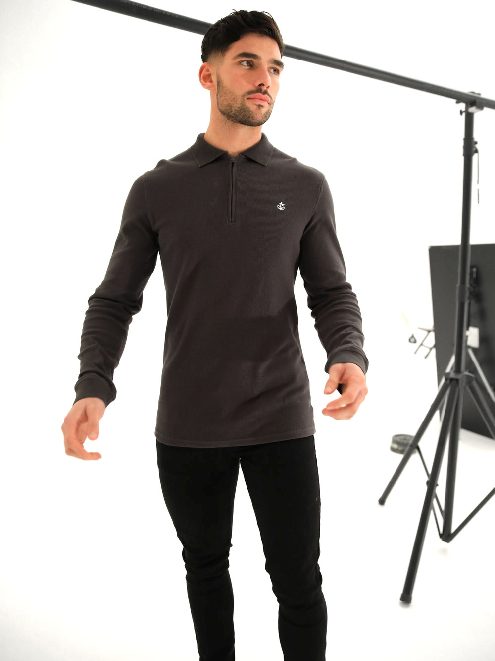 Blakely Aspen Long Sleeve Polo Charcoal | 3541697-QX