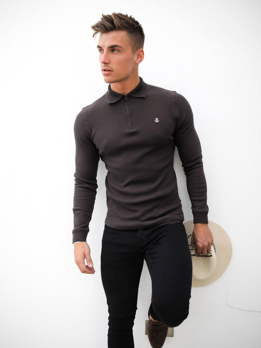 Blakely Aspen Long Sleeve Polo Charcoal | 3541697-QX