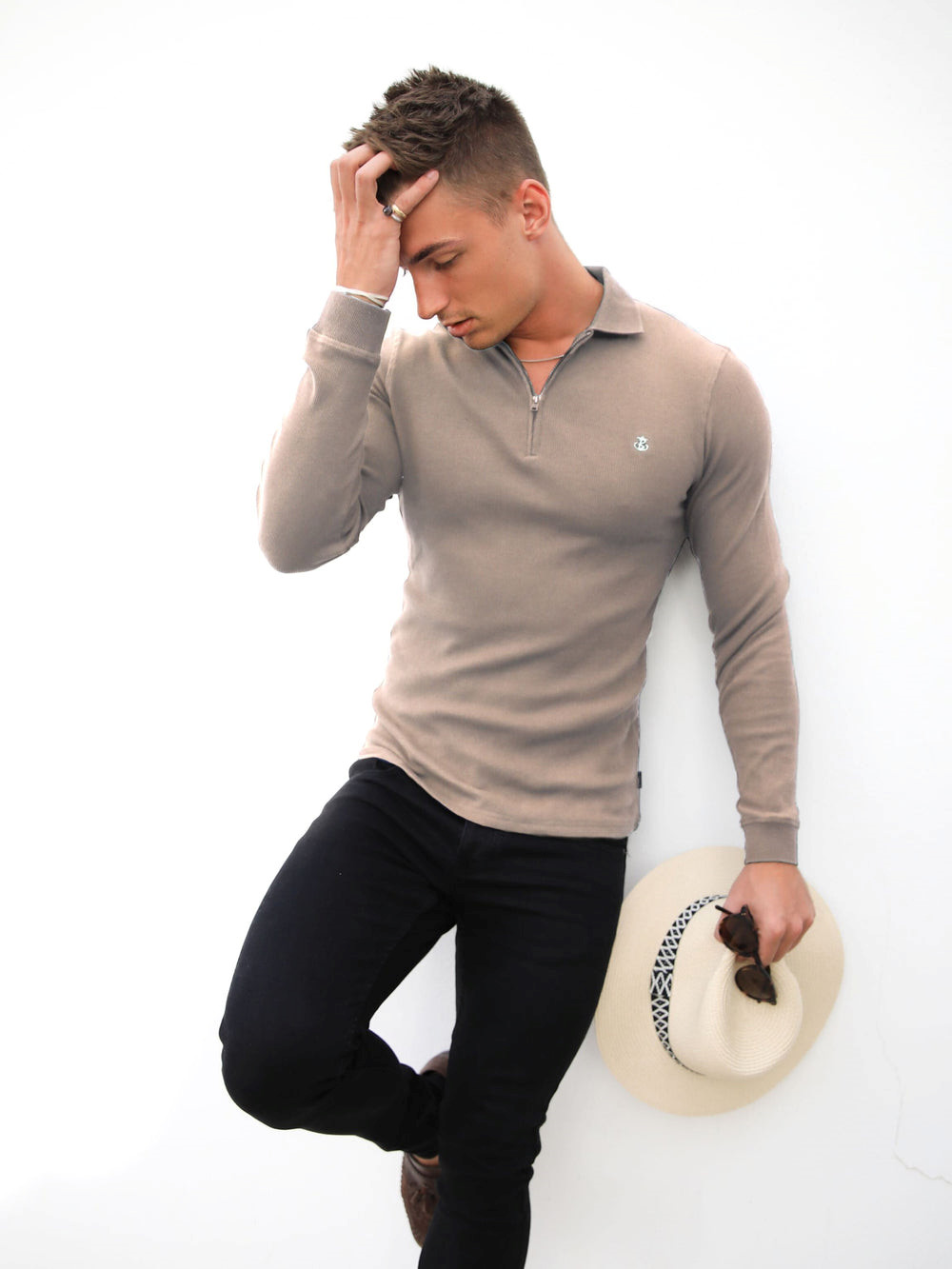 Blakely Aspen Long Sleeve Polo Stone | 8762459-PM