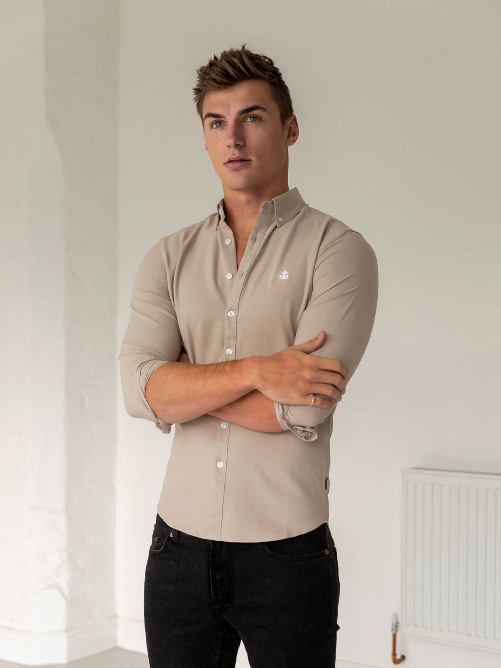 Blakely Furbank Fitted Stretch Shirt Tan | 2640751-QG