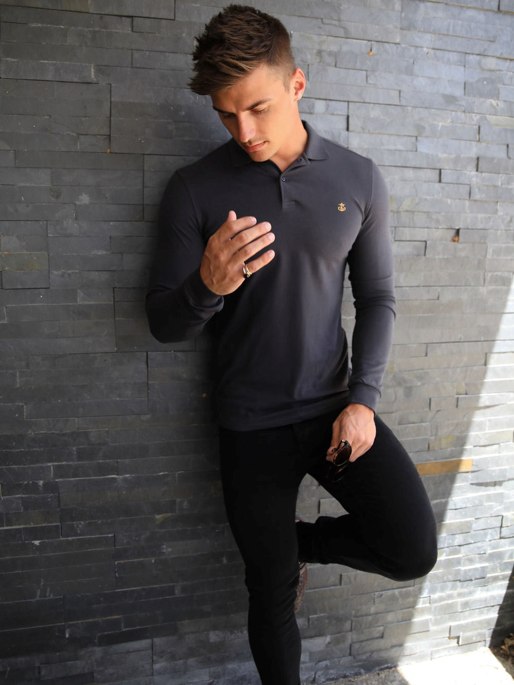 Blakely Harrow Long-Sleeve Polo Shirt Charcoal | 1357089-OR