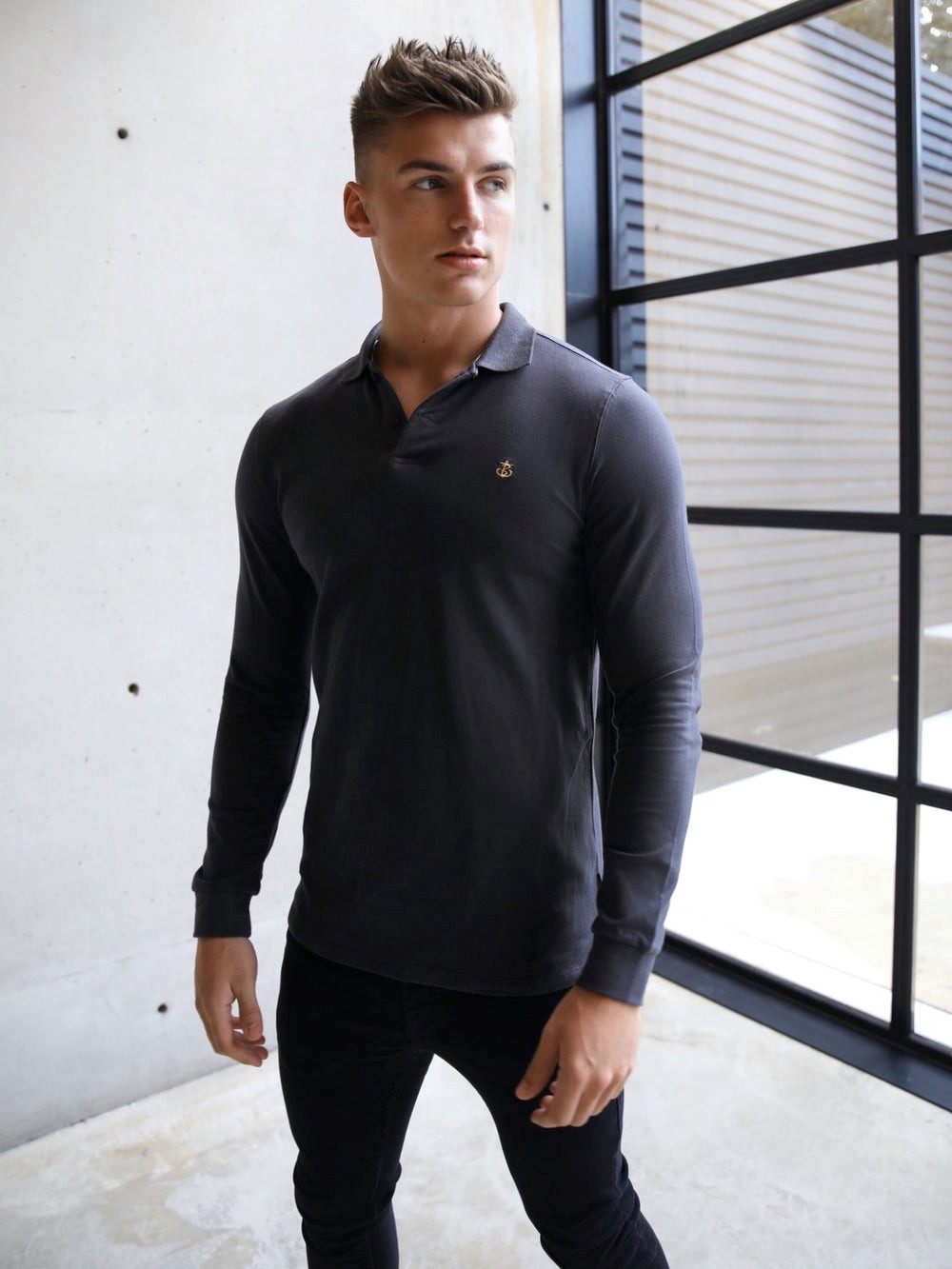 Blakely Harrow Long-Sleeve Polo Shirt Charcoal | 1357089-OR