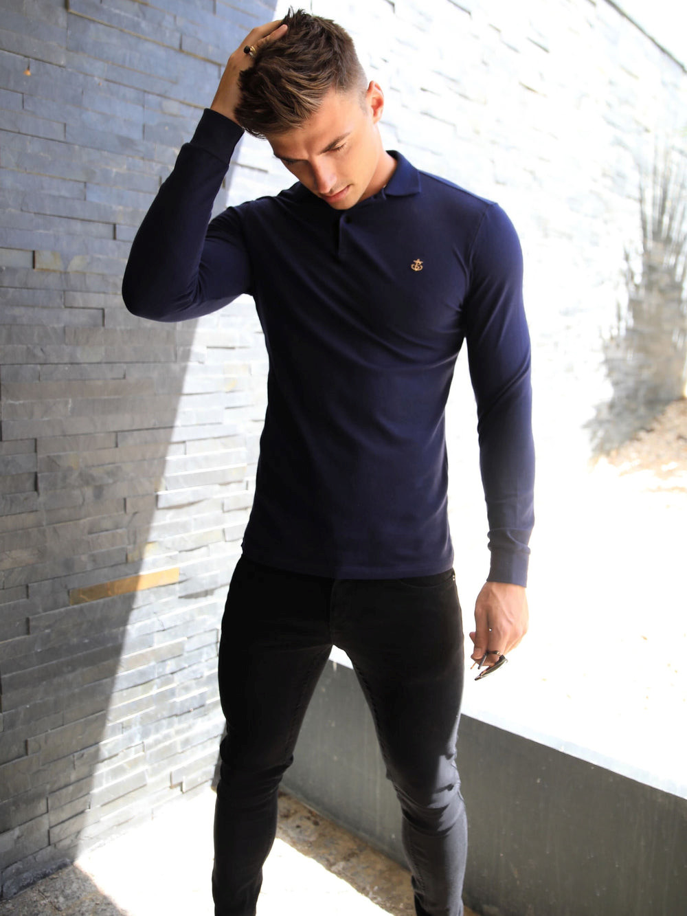 Blakely Harrow Long-Sleeve Polo Shirt Laivastonsininen | 6098731-FT