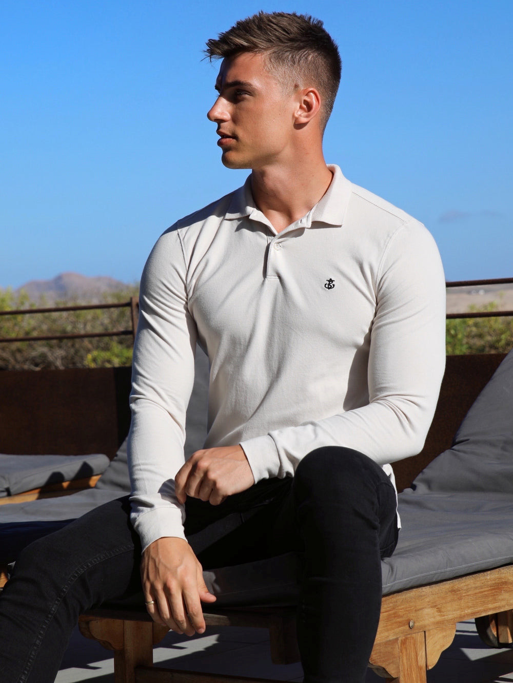 Blakely Harrow Long-Sleeve Polo Shirt Stone | 3026948-LX