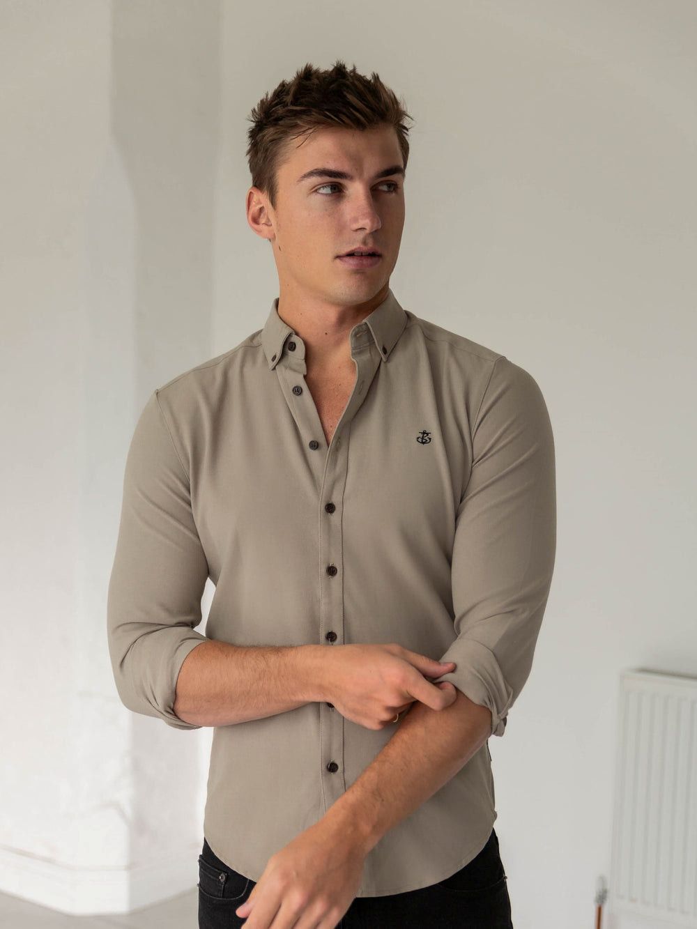 Blakely Horton Fitted Stretch Shirt Tan | 5978402-GP