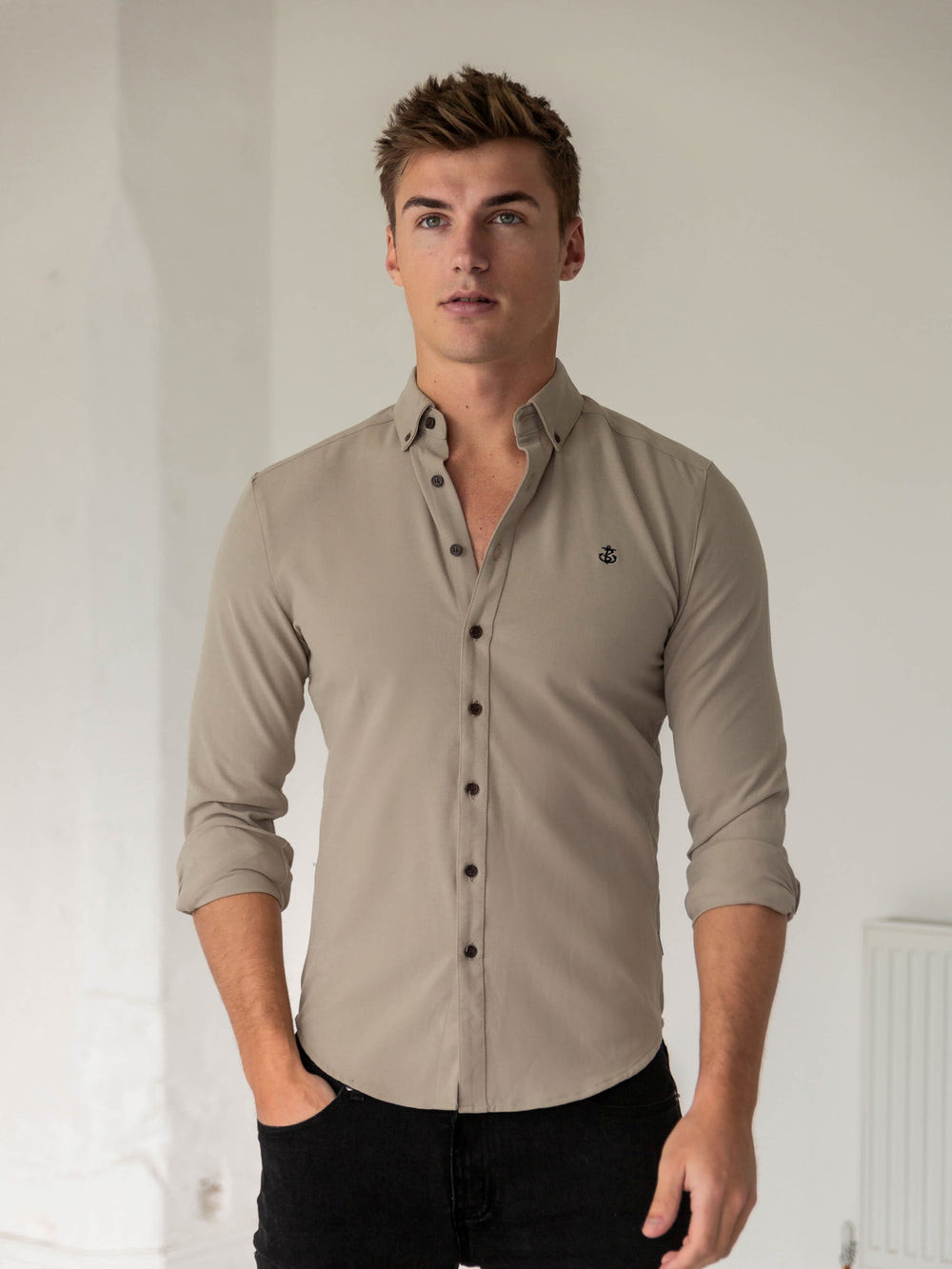 Blakely Horton Fitted Stretch Shirt Tan | 5978402-GP