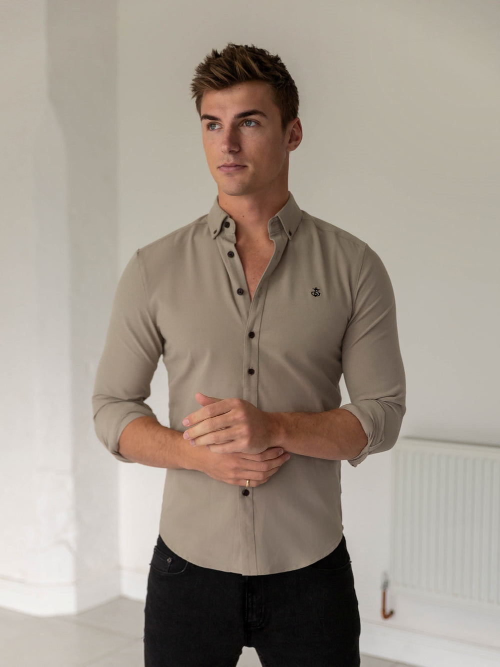 Blakely Horton Fitted Stretch Shirt Tan | 5978402-GP