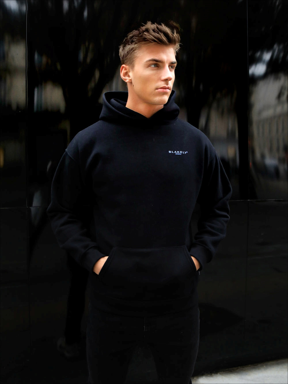 Blakely Members Relaxed Hoodie Mustat Sininen | 5748139-DY