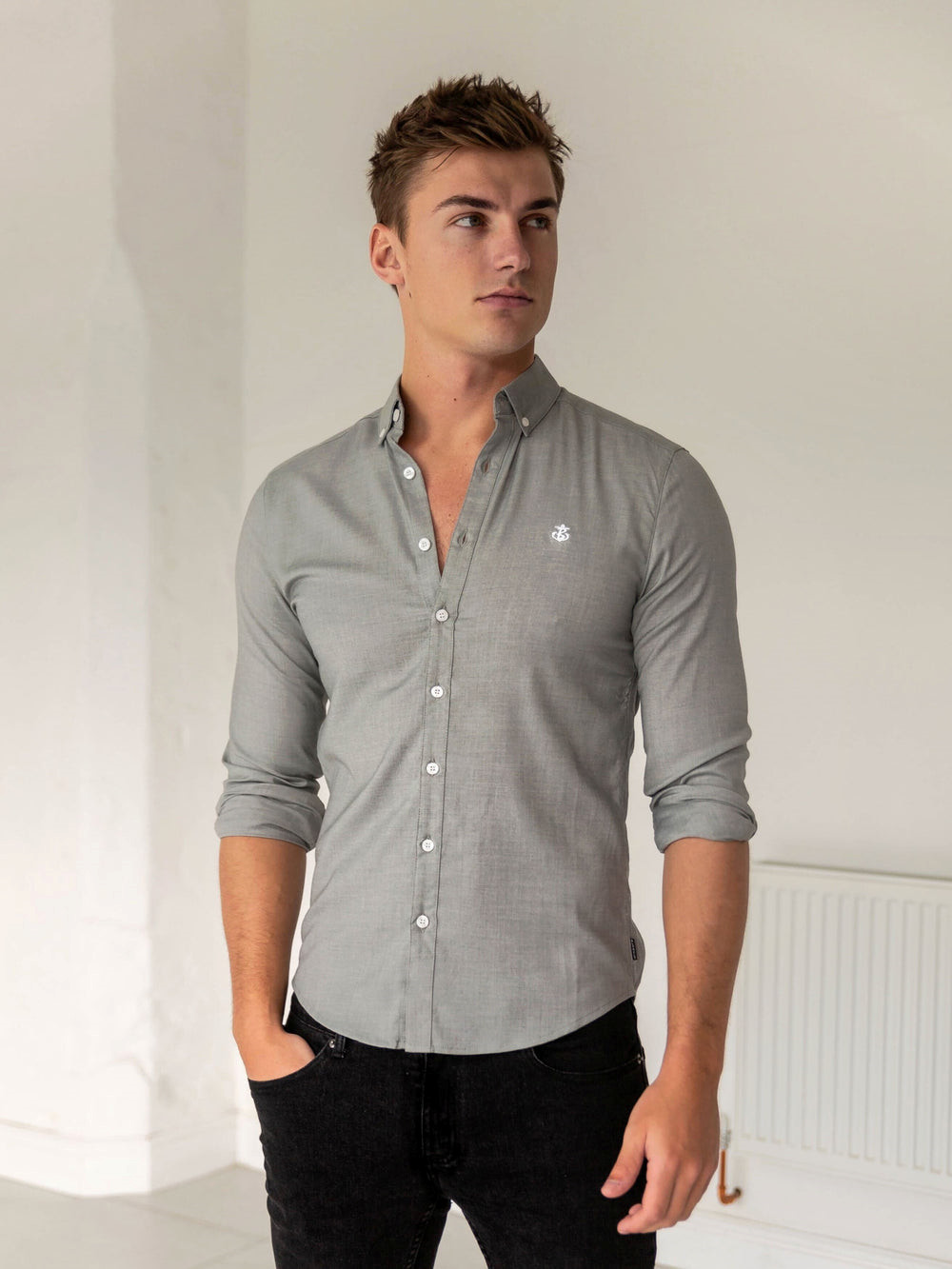 Blakely Wexford Fitted Stretch Shirt Vaaleanharmaat | 5328064-KD