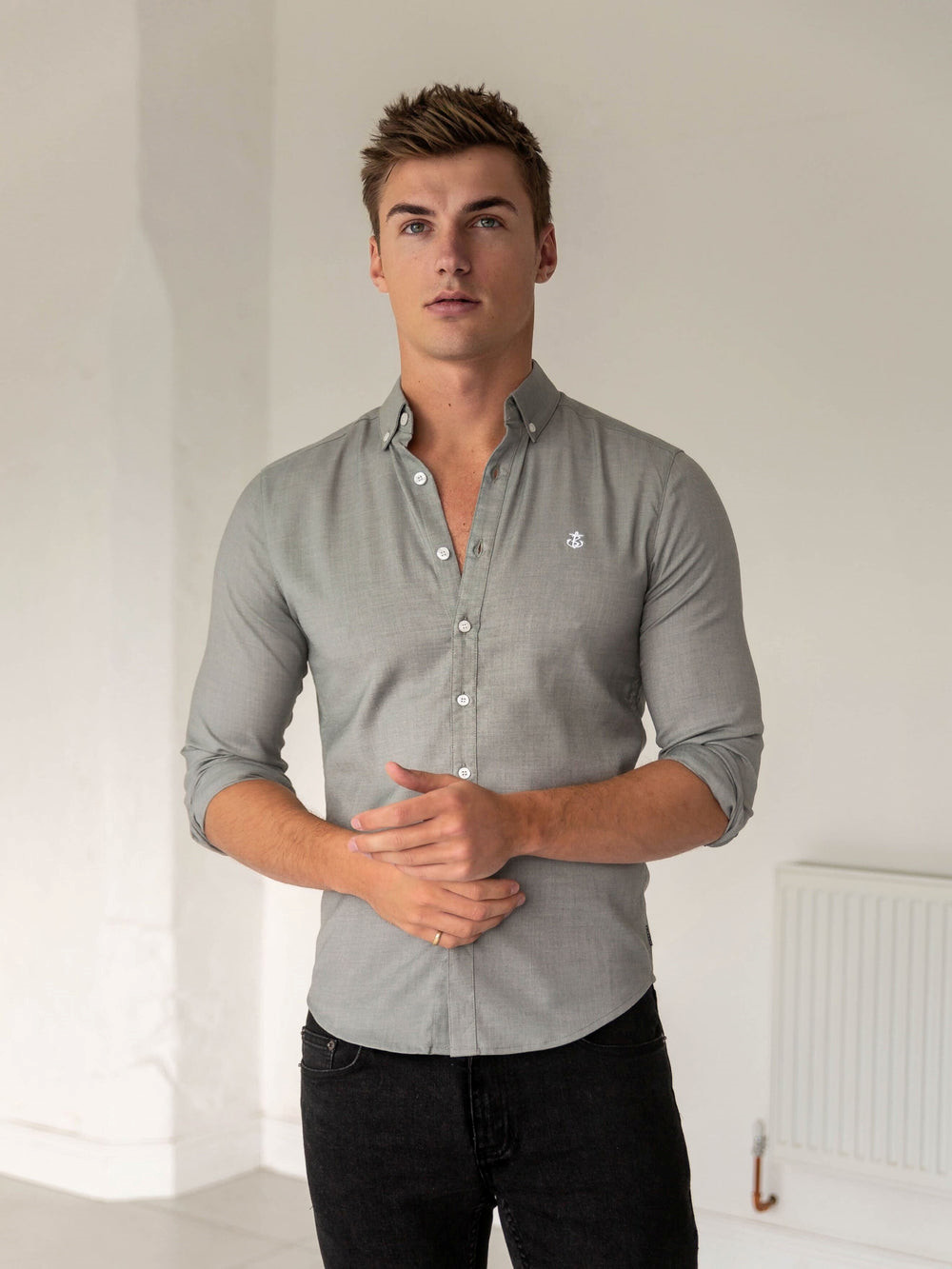 Blakely Wexford Fitted Stretch Shirt Vaaleanharmaat | 5328064-KD